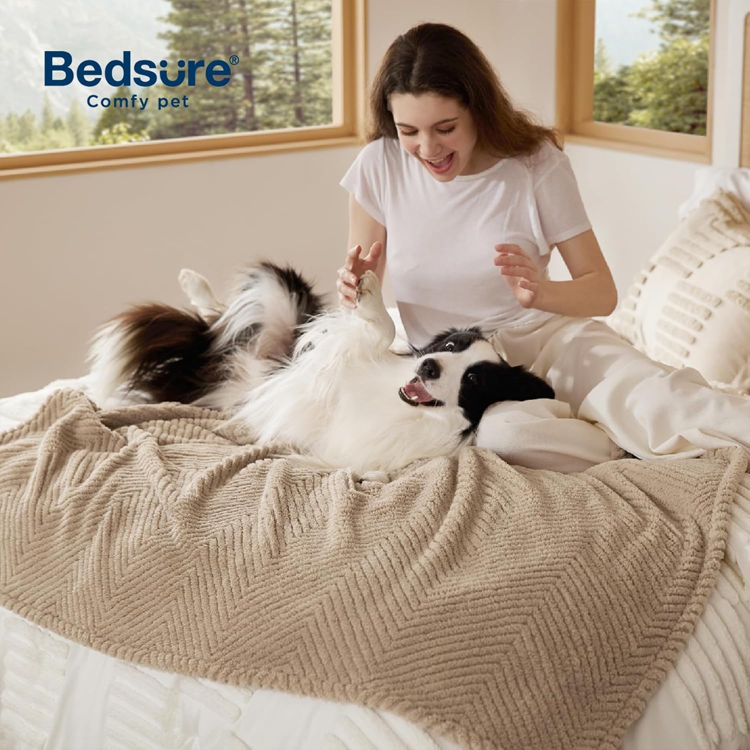 image:imageBedsure Dog Blanket for Small Dogs Puppy and Cats Soft Fleece 25x35 Blue 300GSM Fuzzy Jacquard Doggy Kitten Blanket Washable for Crate Cage Pet Bed Indoor Cats Puppy Essentials Cute Dog GiftBrown Wave