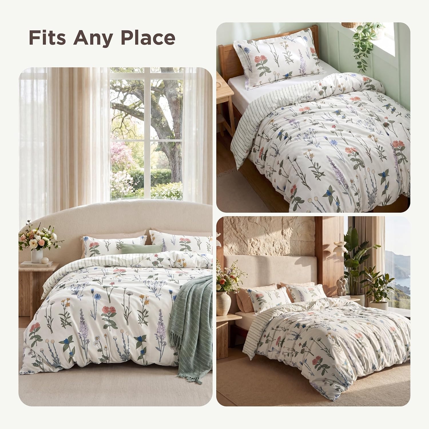 image:imageBedsure Duvet Cover King Size Reversible Navy Blue King Duvet Cover Set with Zipper Closure 3 Pieces Floral Patterned Bedding Set with 8 Corner Ties and 2 Pillow Shams04 Coconut White No Comforter