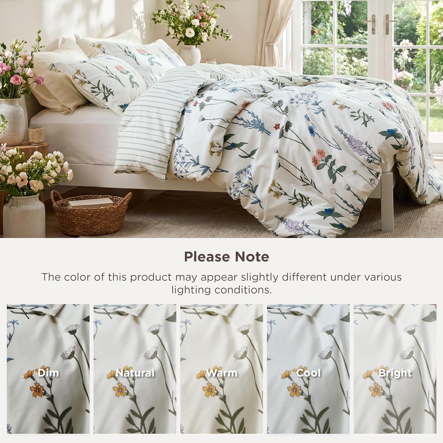 image:imageBedsure Duvet Cover King Size Reversible Navy Blue King Duvet Cover Set with Zipper Closure 3 Pieces Floral Patterned Bedding Set with 8 Corner Ties and 2 Pillow Shams04 Coconut White No Comforter