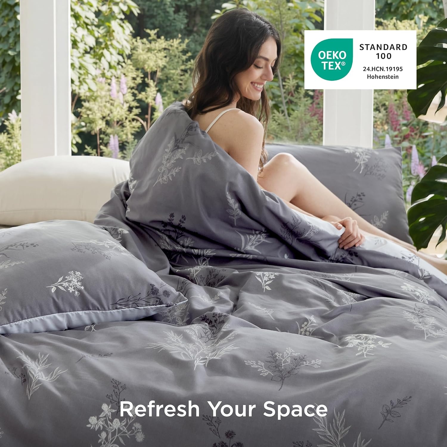 image:imageBedsure Duvet Cover King Size Reversible Navy Blue King Duvet Cover Set with Zipper Closure 3 Pieces Floral Patterned Bedding Set with 8 Corner Ties and 2 Pillow Shams00 GreyWhite No Comforter