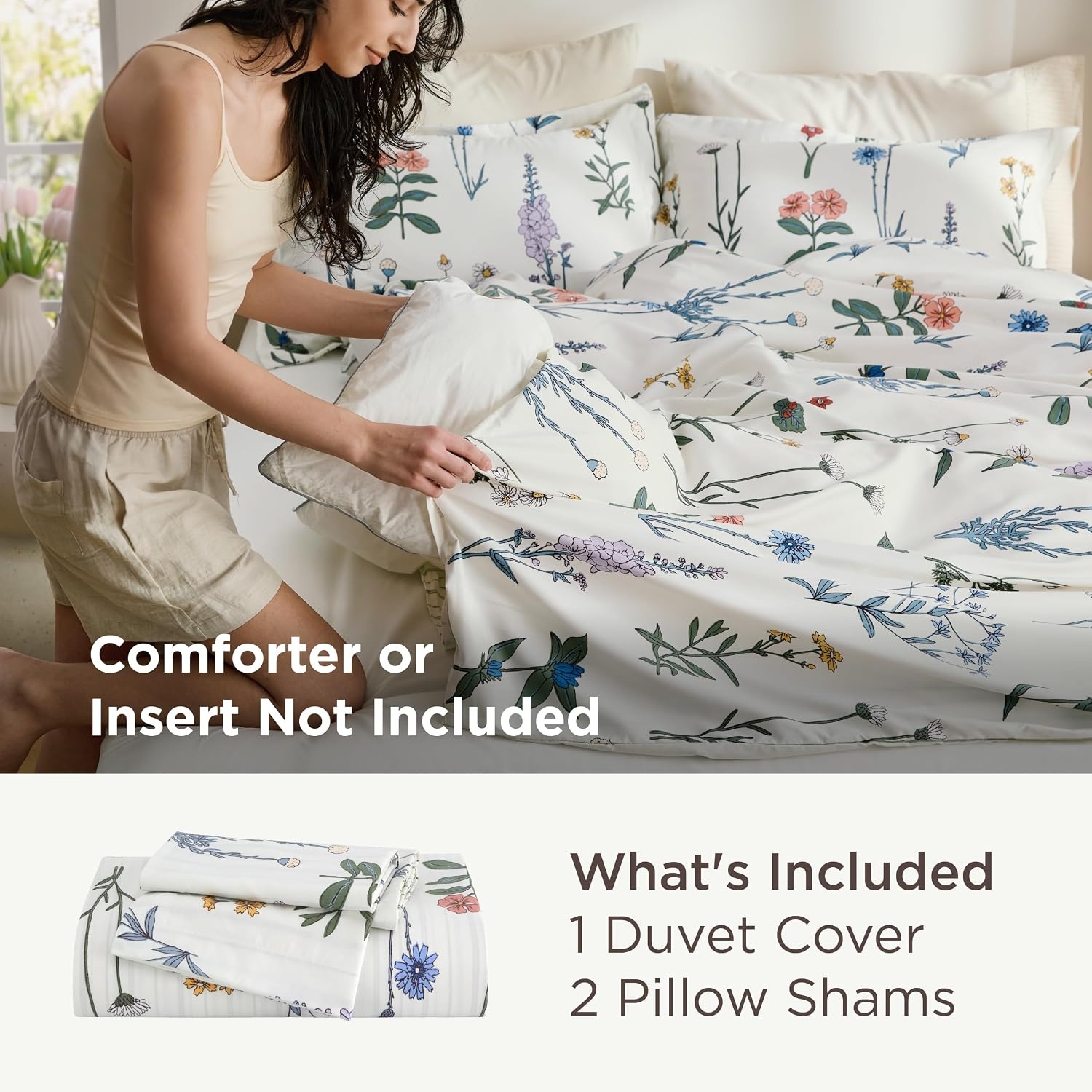 image:imageBedsure Duvet Cover King Size Reversible Navy Blue King Duvet Cover Set with Zipper Closure 3 Pieces Floral Patterned Bedding Set with 8 Corner Ties and 2 Pillow Shams04 Coconut White No Comforter