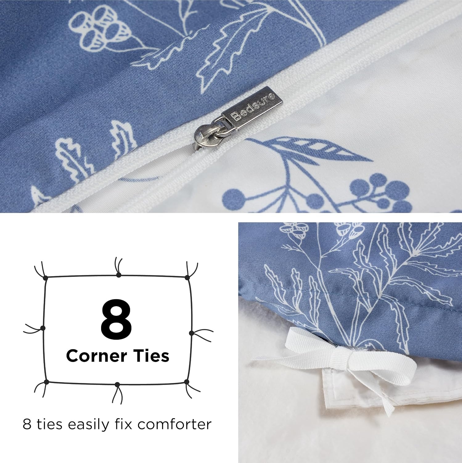 image:imageBedsure Duvet Cover King Size Reversible Navy Blue King Duvet Cover Set with Zipper Closure 3 Pieces Floral Patterned Bedding Set with 8 Corner Ties and 2 Pillow Shams24 Infinity Blue No Comforter