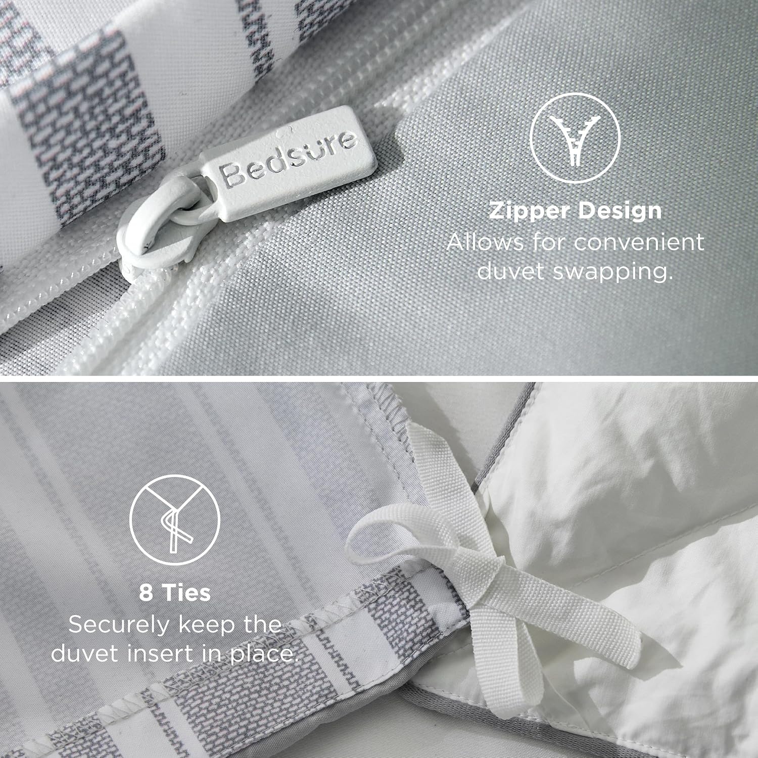 image:imageBedsure Duvet Cover King Size Reversible Navy Blue King Duvet Cover Set with Zipper Closure 3 Pieces Floral Patterned Bedding Set with 8 Corner Ties and 2 Pillow Shams06 Formal Grey No Comforter