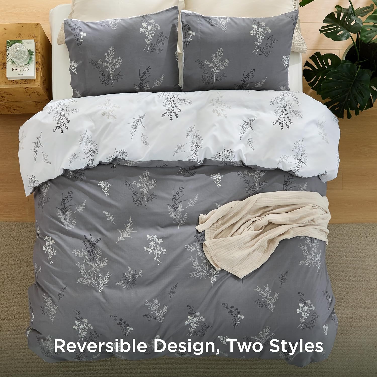 image:imageBedsure Duvet Cover King Size Reversible Navy Blue King Duvet Cover Set with Zipper Closure 3 Pieces Floral Patterned Bedding Set with 8 Corner Ties and 2 Pillow Shams00 GreyWhite No Comforter