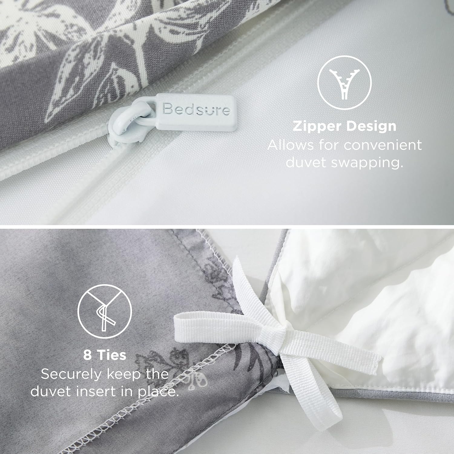 image:imageBedsure Duvet Cover King Size Reversible Navy Blue King Duvet Cover Set with Zipper Closure 3 Pieces Floral Patterned Bedding Set with 8 Corner Ties and 2 Pillow Shams00 GreyWhite No Comforter