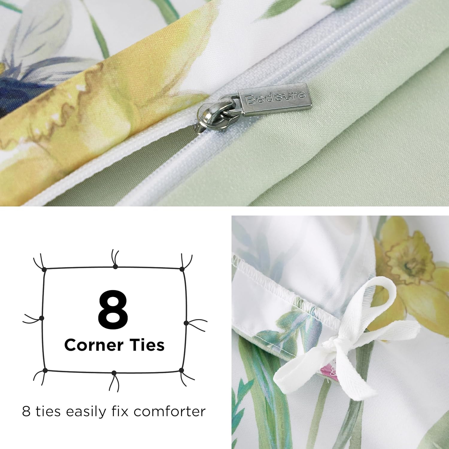 image:imageBedsure Duvet Cover King Size Reversible Navy Blue King Duvet Cover Set with Zipper Closure 3 Pieces Floral Patterned Bedding Set with 8 Corner Ties and 2 Pillow Shams15 Green Floral No Comforter