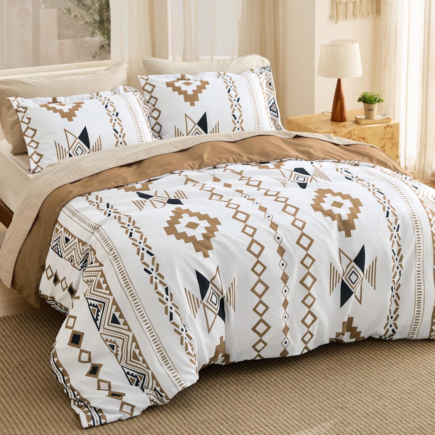 image:imageBedsure Duvet Cover King Size Reversible Navy Blue King Duvet Cover Set with Zipper Closure 3 Pieces Floral Patterned Bedding Set with 8 Corner Ties and 2 Pillow Shams26 Modern Boho No Comforter