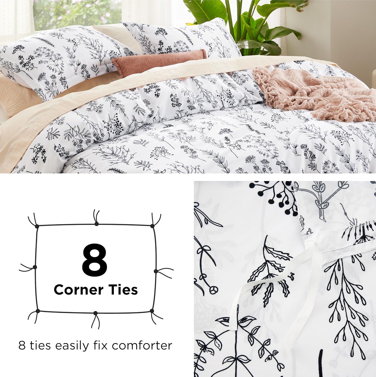 image:imageBedsure Duvet Cover King Size Reversible Navy Blue King Duvet Cover Set with Zipper Closure 3 Pieces Floral Patterned Bedding Set with 8 Corner Ties and 2 Pillow Shams21 White No Comforter