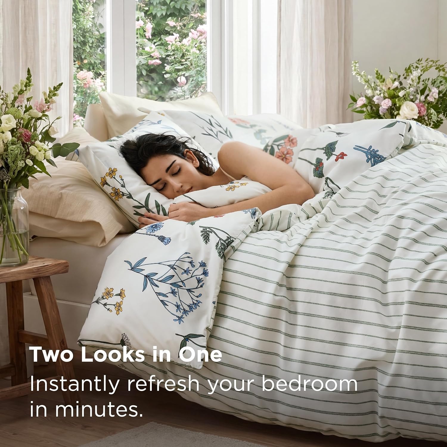 image:imageBedsure Duvet Cover King Size Reversible Navy Blue King Duvet Cover Set with Zipper Closure 3 Pieces Floral Patterned Bedding Set with 8 Corner Ties and 2 Pillow Shams04 Coconut White No Comforter