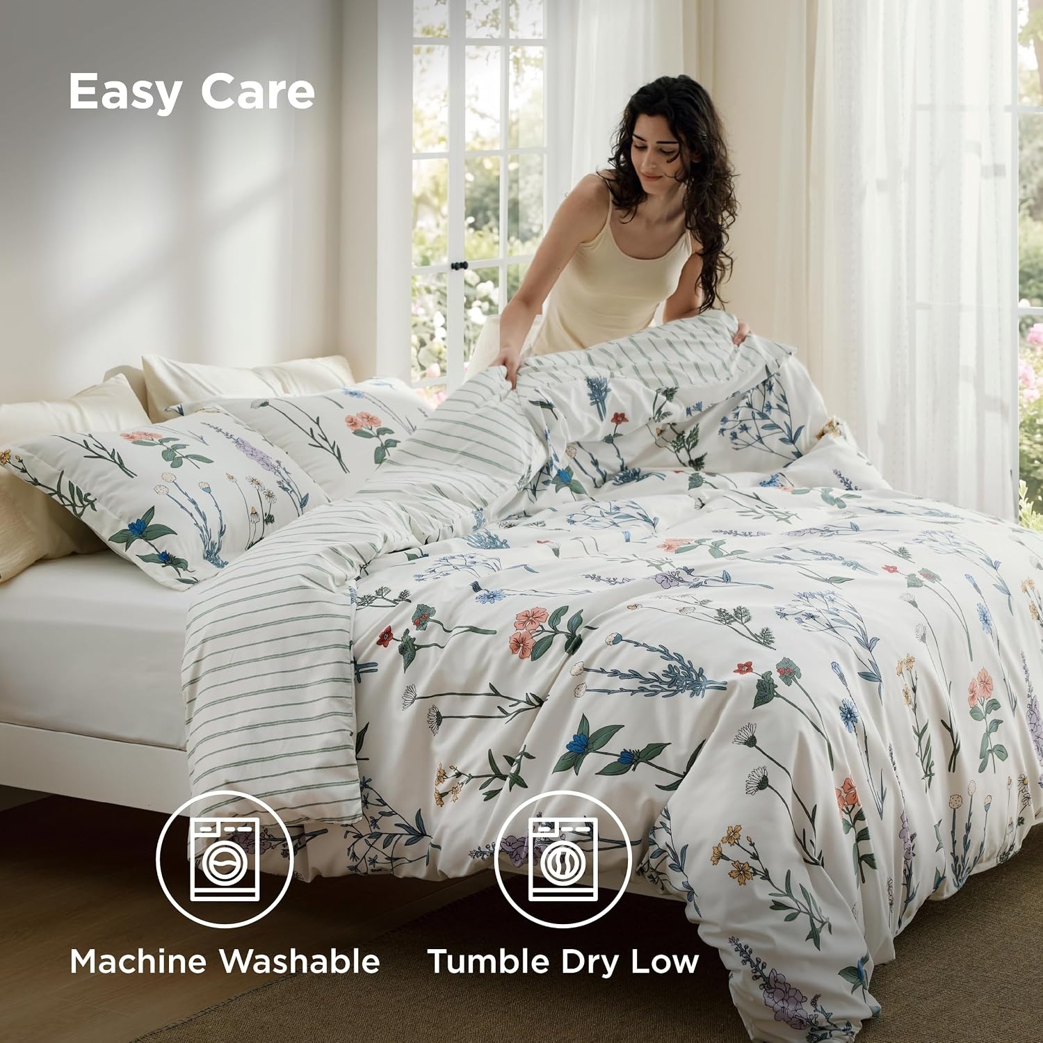image:imageBedsure Duvet Cover King Size Reversible Navy Blue King Duvet Cover Set with Zipper Closure 3 Pieces Floral Patterned Bedding Set with 8 Corner Ties and 2 Pillow Shams04 Coconut White No Comforter