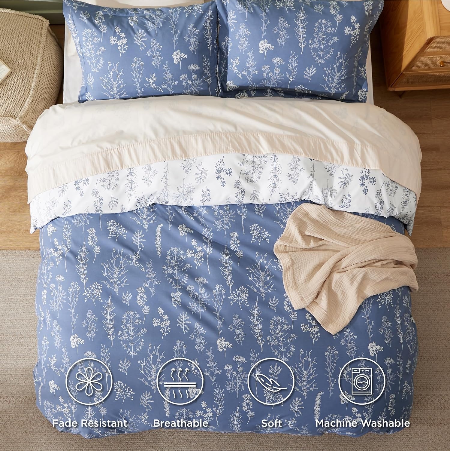 image:imageBedsure Duvet Cover King Size Reversible Navy Blue King Duvet Cover Set with Zipper Closure 3 Pieces Floral Patterned Bedding Set with 8 Corner Ties and 2 Pillow Shams24 Infinity Blue No Comforter