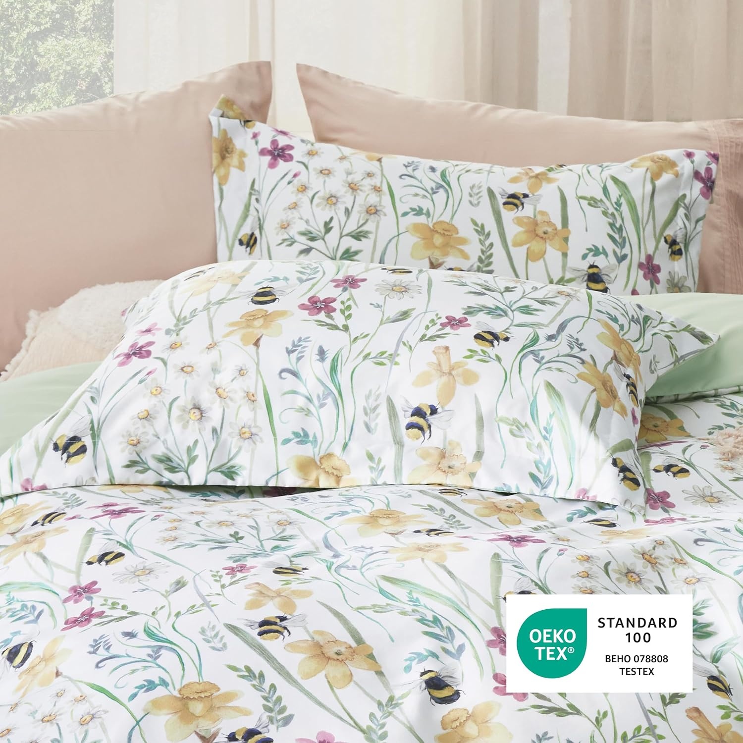 image:imageBedsure Duvet Cover King Size Reversible Navy Blue King Duvet Cover Set with Zipper Closure 3 Pieces Floral Patterned Bedding Set with 8 Corner Ties and 2 Pillow Shams15 Green Floral No Comforter