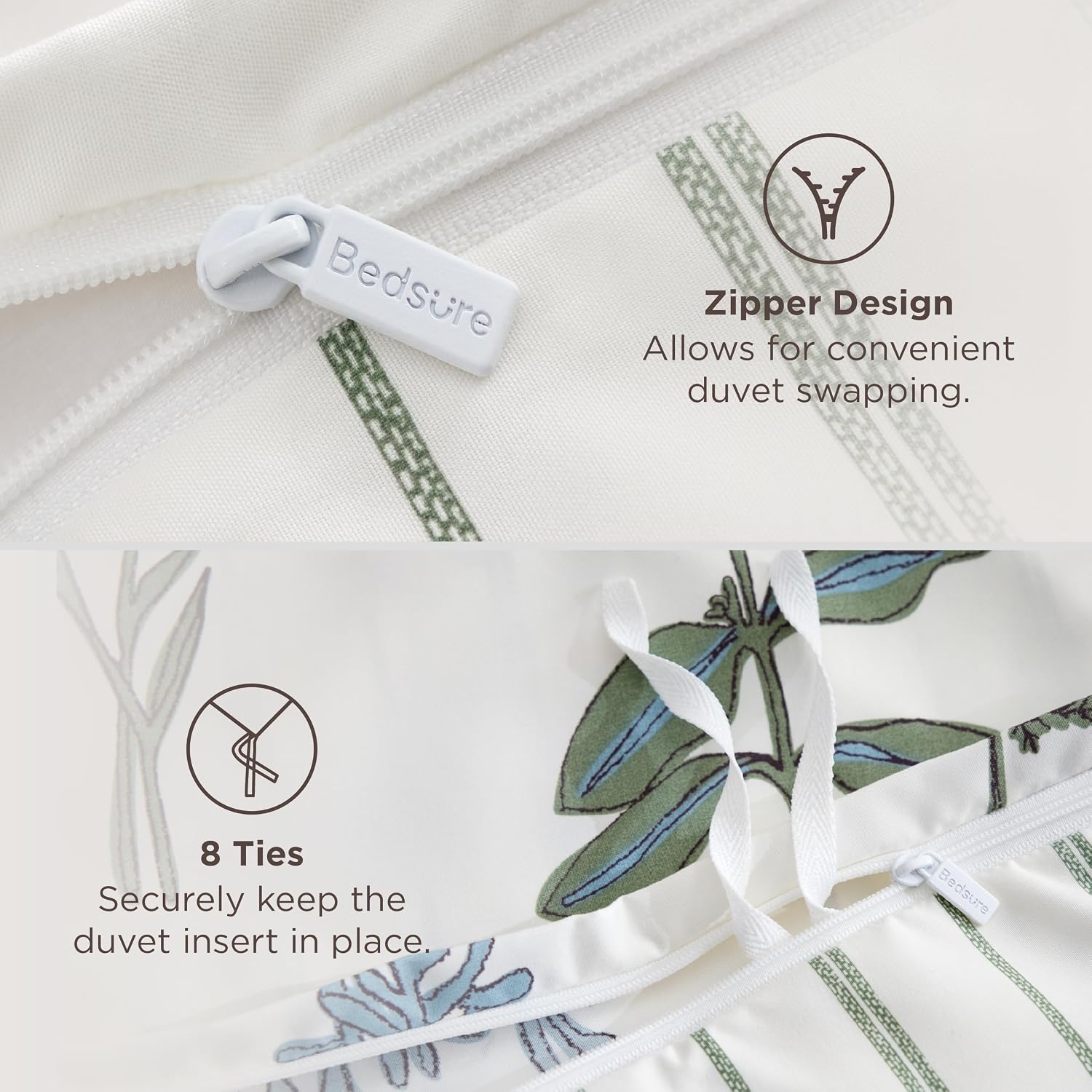 image:imageBedsure Duvet Cover King Size Reversible Navy Blue King Duvet Cover Set with Zipper Closure 3 Pieces Floral Patterned Bedding Set with 8 Corner Ties and 2 Pillow Shams04 Coconut White No Comforter
