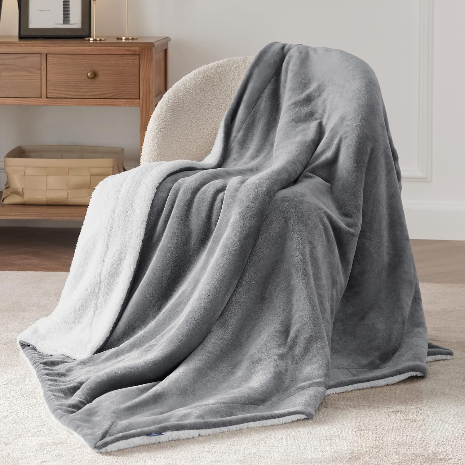 image:imageBedsure GentleSoft Sherpa Fleece Throw Blanket for Couch NonHeated Thick amp Warm Cozy Comfort Blanket for Winter Fall Soft Fuzzy Plush Throw Gifts for Women and Men Grey 50x60 Inches01 Grey