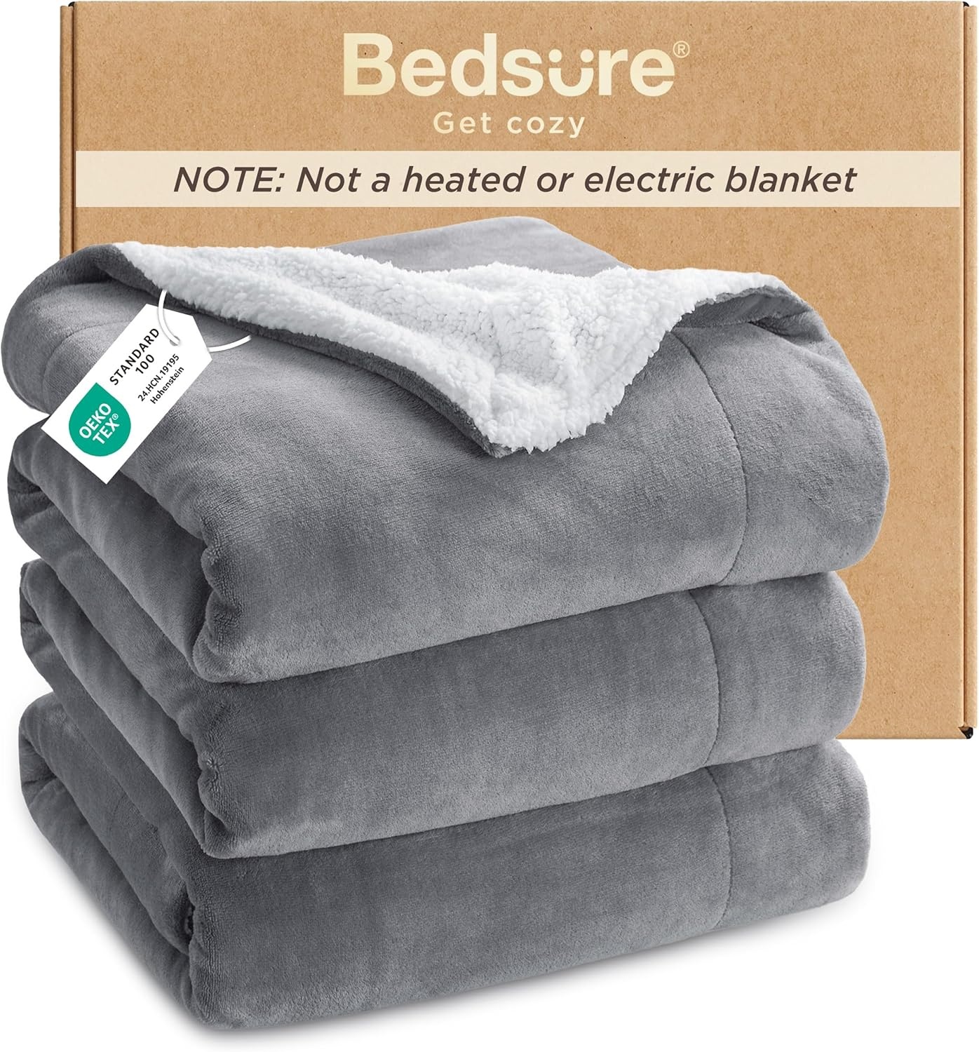 image:imageBedsure GentleSoft Sherpa Fleece Throw Blanket for Couch NonHeated Thick amp Warm Cozy Comfort Blanket for Winter Fall Soft Fuzzy Plush Throw Gifts for Women and Men Grey 50x60 Inches01 Grey