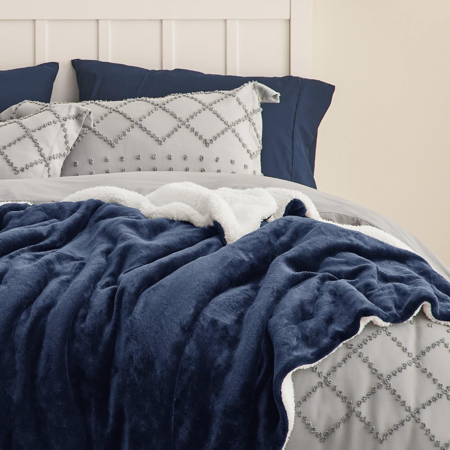 image:imageBedsure GentleSoft Sherpa Fleece Throw Blanket for Couch NonHeated Thick amp Warm Cozy Comfort Blanket for Winter Fall Soft Fuzzy Plush Throw Gifts for Women and Men Grey 50x60 Inches03 Navy