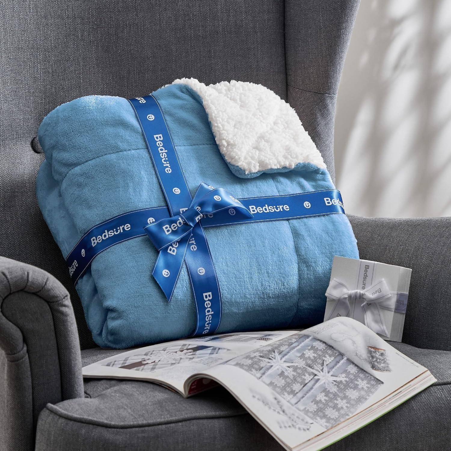 image:imageBedsure GentleSoft Sherpa Fleece Throw Blanket for Couch NonHeated Thick amp Warm Cozy Comfort Blanket for Winter Fall Soft Fuzzy Plush Throw Gifts for Women and Men Grey 50x60 Inches03 Washed Blue