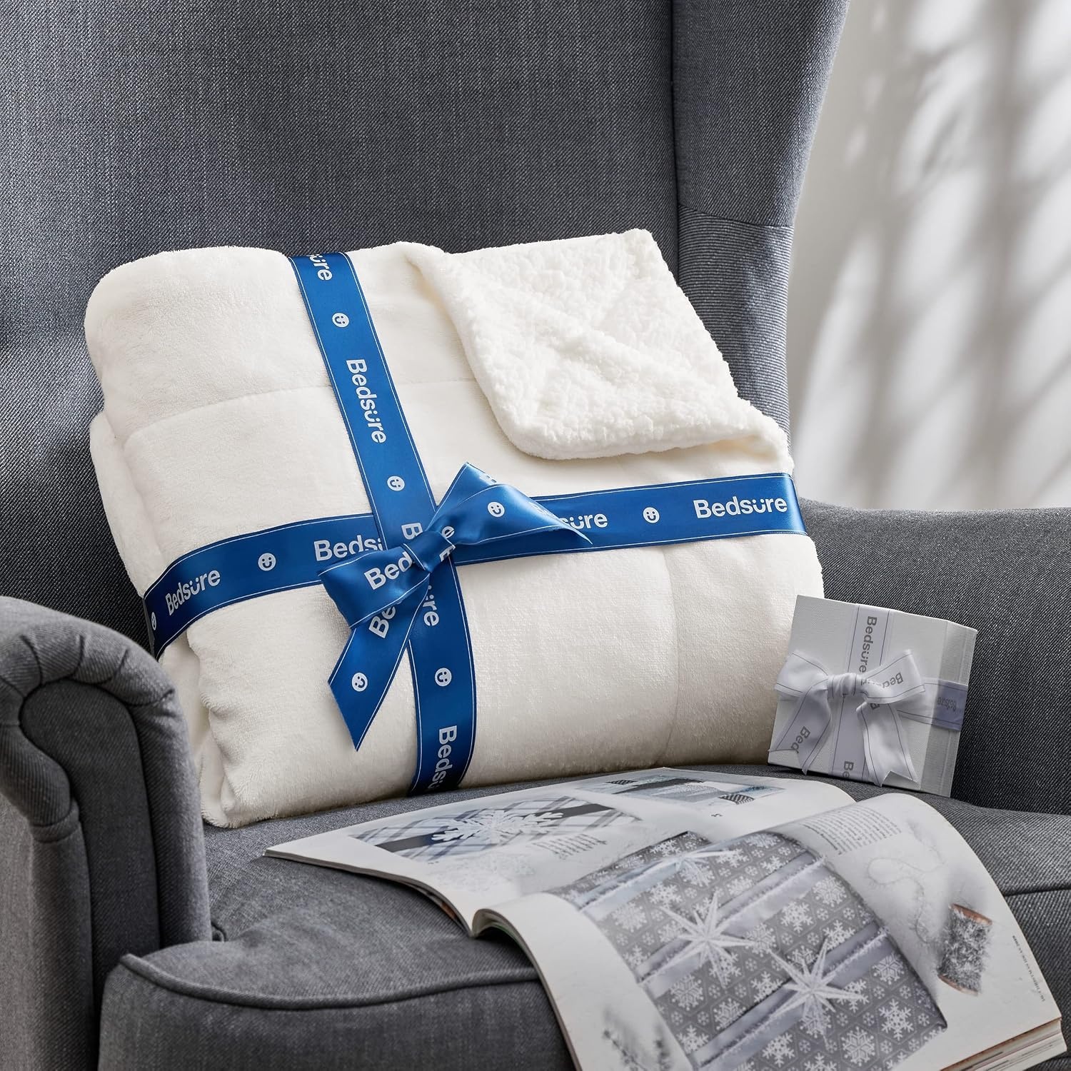 image:imageBedsure GentleSoft Sherpa Fleece Throw Blanket for Couch NonHeated Thick amp Warm Cozy Comfort Blanket for Winter Fall Soft Fuzzy Plush Throw Gifts for Women and Men Grey 50x60 Inches06 White