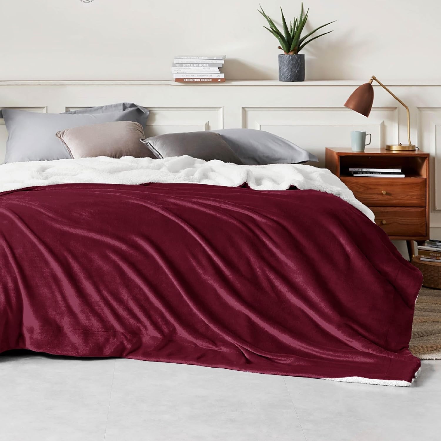 image:imageBedsure GentleSoft Sherpa Fleece Throw Blanket for Couch NonHeated Thick amp Warm Cozy Comfort Blanket for Winter Fall Soft Fuzzy Plush Throw Gifts for Women and Men Grey 50x60 Inches07 Burgundy