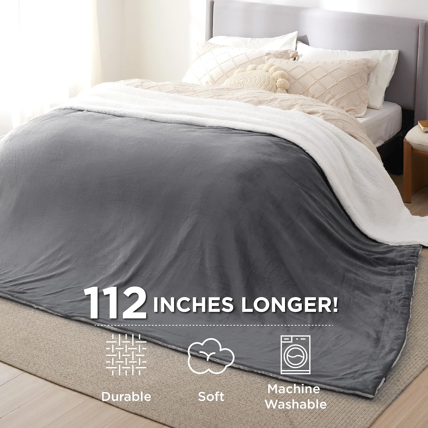 image:imageBedsure GentleSoft Sherpa Fleece Throw Blanket for Couch NonHeated Thick amp Warm Cozy Comfort Blanket for Winter Fall Soft Fuzzy Plush Throw Gifts for Women and Men Grey 50x60 Inches01 Grey