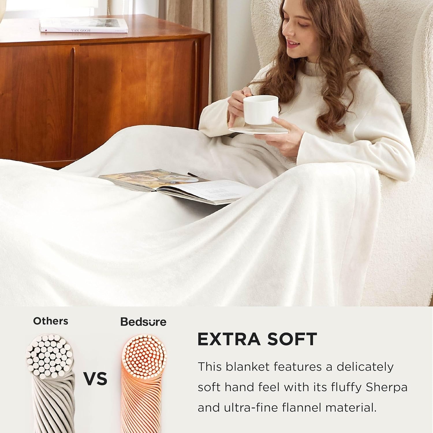 image:imageBedsure GentleSoft Sherpa Fleece Throw Blanket for Couch NonHeated Thick amp Warm Cozy Comfort Blanket for Winter Fall Soft Fuzzy Plush Throw Gifts for Women and Men Grey 50x60 Inches06 White