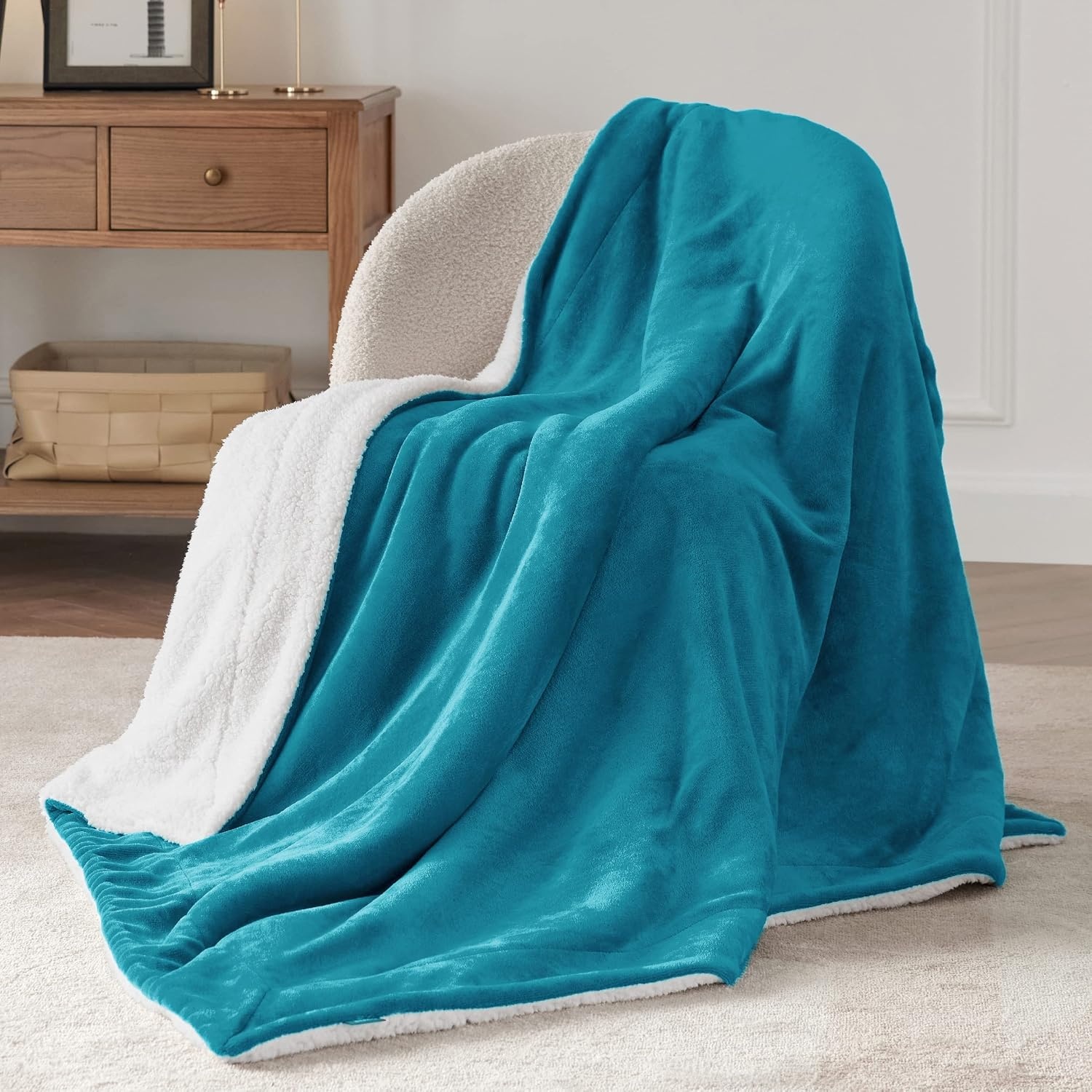 image:imageBedsure GentleSoft Sherpa Fleece Throw Blanket for Couch NonHeated Thick amp Warm Cozy Comfort Blanket for Winter Fall Soft Fuzzy Plush Throw Gifts for Women and Men Grey 50x60 Inches09 Teal
