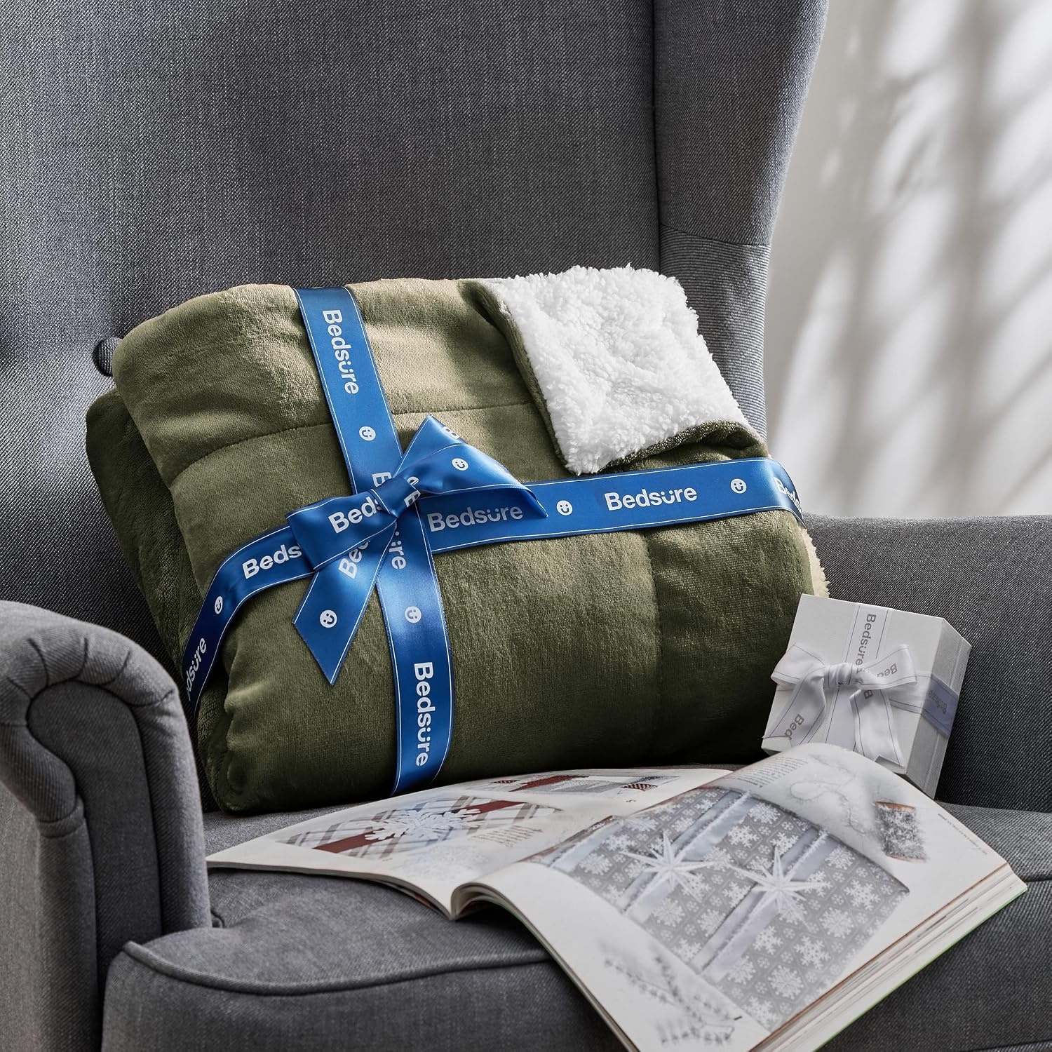 image:imageBedsure GentleSoft Sherpa Fleece Throw Blanket for Couch NonHeated Thick amp Warm Cozy Comfort Blanket for Winter Fall Soft Fuzzy Plush Throw Gifts for Women and Men Grey 50x60 Inches04 Olive Green