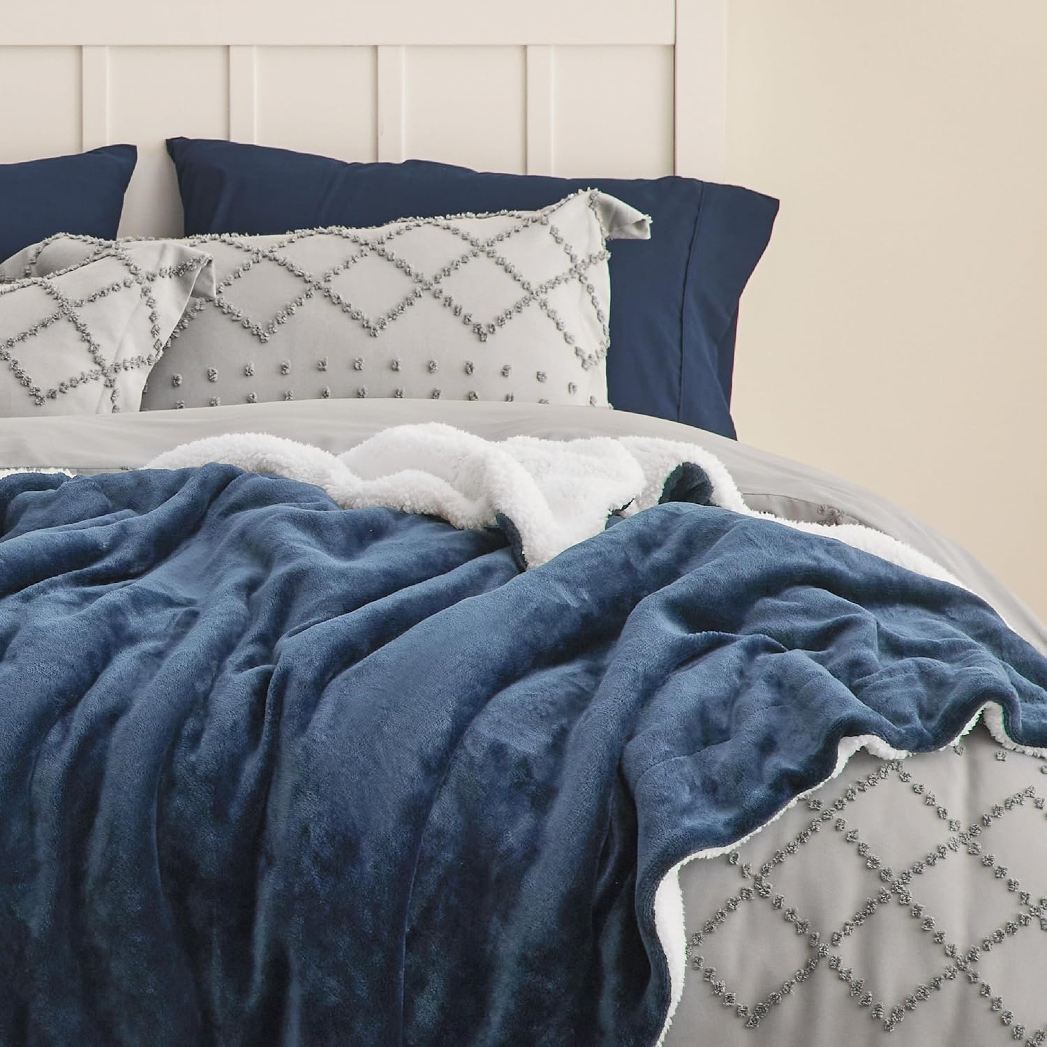 image:imageBedsure GentleSoft Sherpa Fleece Throw Blanket for Couch NonHeated Thick amp Warm Cozy Comfort Blanket for Winter Fall Soft Fuzzy Plush Throw Gifts for Women and Men Grey 50x60 Inches03 Slate Blue