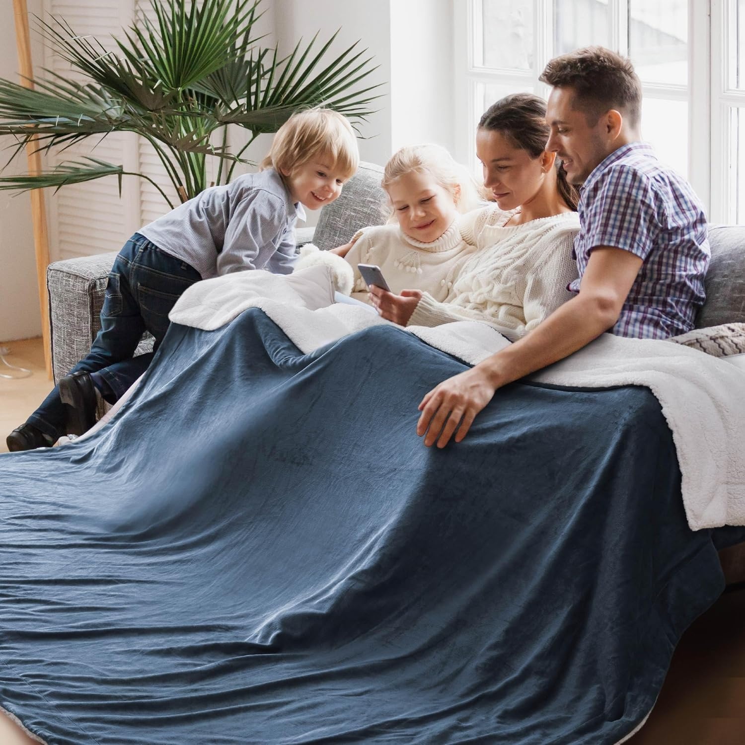 image:imageBedsure GentleSoft Sherpa Fleece Throw Blanket for Couch NonHeated Thick amp Warm Cozy Comfort Blanket for Winter Fall Soft Fuzzy Plush Throw Gifts for Women and Men Grey 50x60 Inches03 Slate Blue