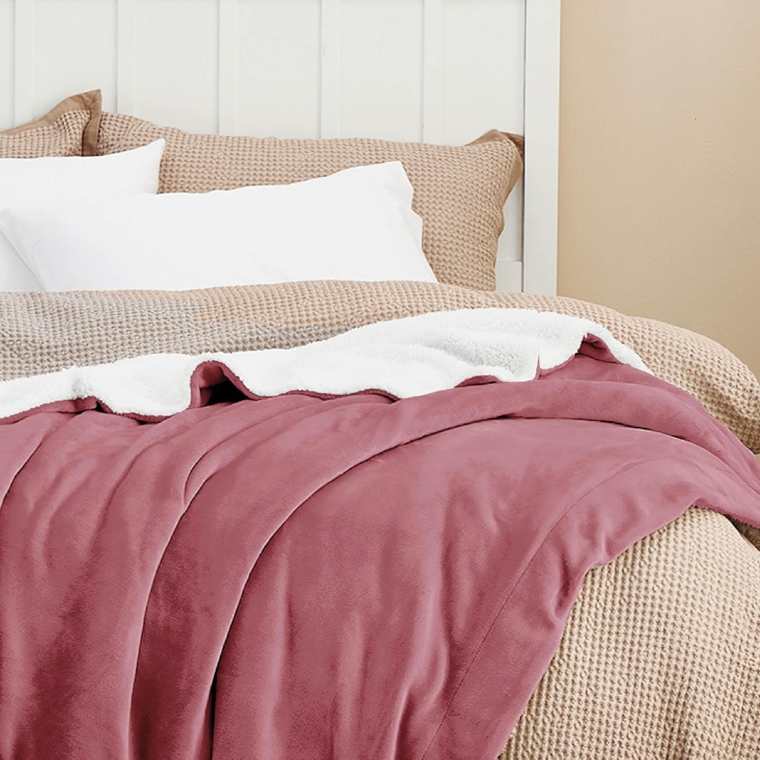 image:imageBedsure GentleSoft Sherpa Fleece Throw Blanket for Couch NonHeated Thick amp Warm Cozy Comfort Blanket for Winter Fall Soft Fuzzy Plush Throw Gifts for Women and Men Grey 50x60 Inches07 Dusty Rose