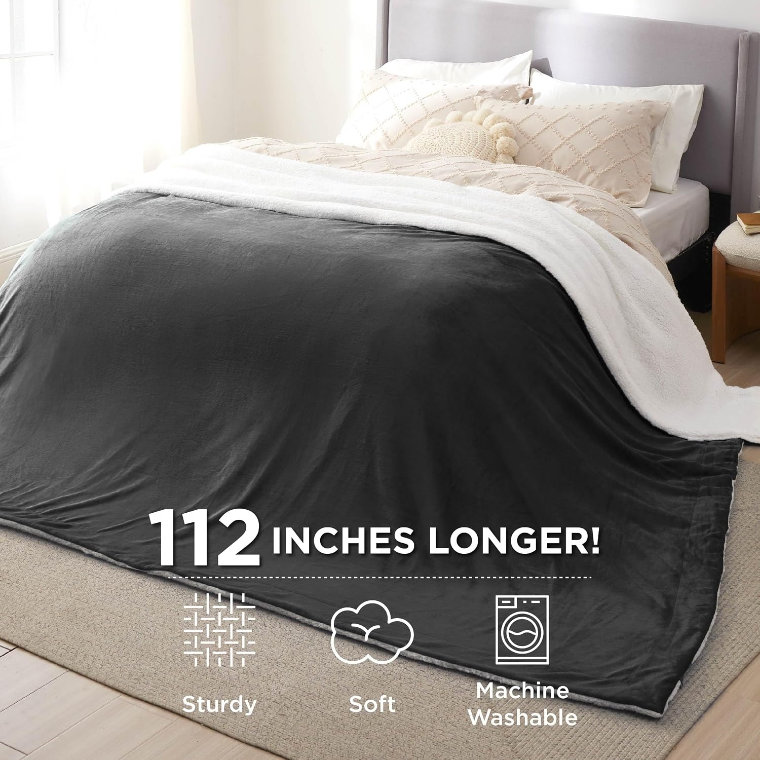image:imageBedsure GentleSoft Sherpa Fleece Throw Blanket for Couch NonHeated Thick amp Warm Cozy Comfort Blanket for Winter Fall Soft Fuzzy Plush Throw Gifts for Women and Men Grey 50x60 Inches02 Charcoal