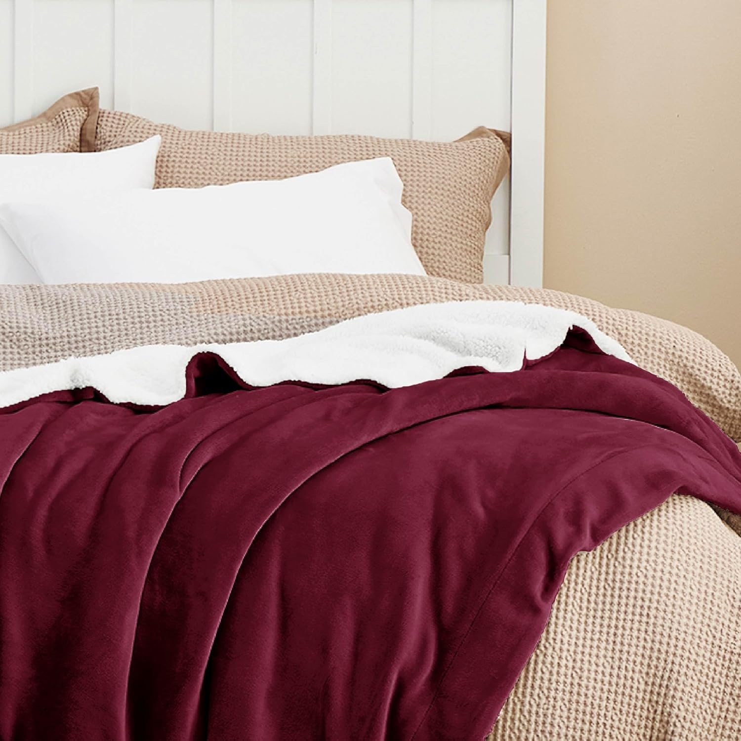 image:imageBedsure GentleSoft Sherpa Fleece Throw Blanket for Couch NonHeated Thick amp Warm Cozy Comfort Blanket for Winter Fall Soft Fuzzy Plush Throw Gifts for Women and Men Grey 50x60 Inches07 Burgundy