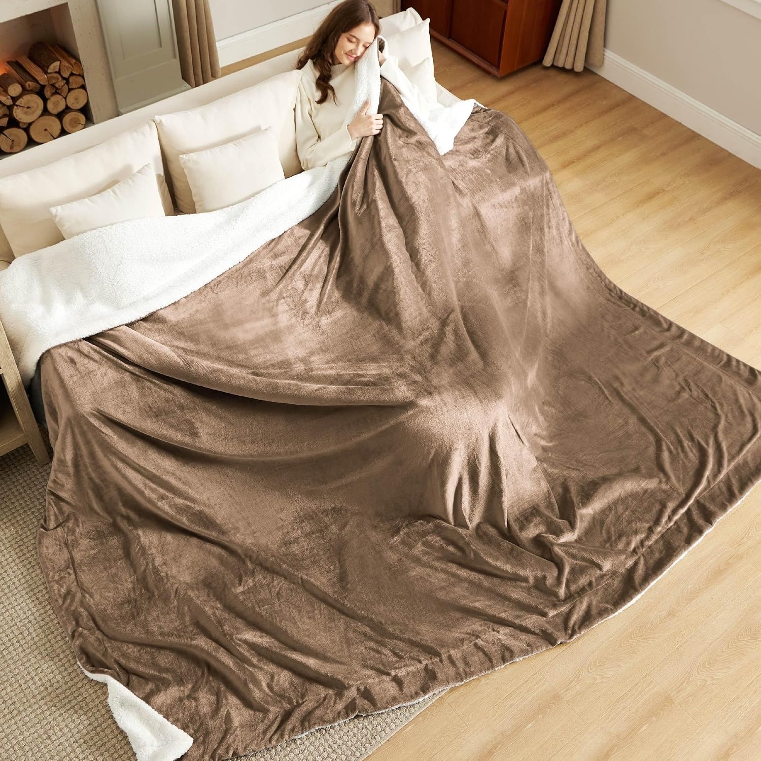image:imageBedsure GentleSoft Sherpa Fleece Throw Blanket for Couch NonHeated Thick amp Warm Cozy Comfort Blanket for Winter Fall Soft Fuzzy Plush Throw Gifts for Women and Men Grey 50x60 Inches05 Camel