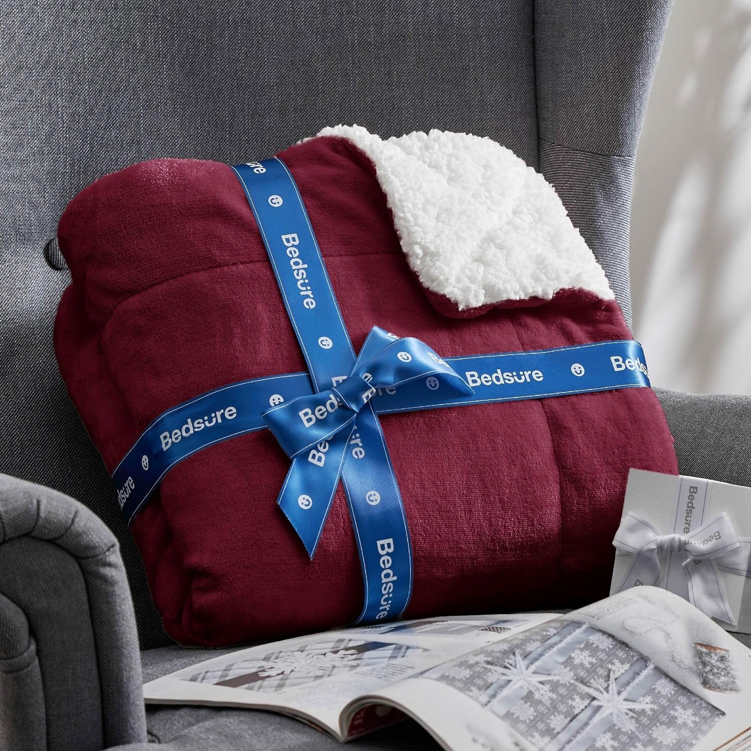image:imageBedsure GentleSoft Sherpa Fleece Throw Blanket for Couch NonHeated Thick amp Warm Cozy Comfort Blanket for Winter Fall Soft Fuzzy Plush Throw Gifts for Women and Men Grey 50x60 Inches07 Burgundy