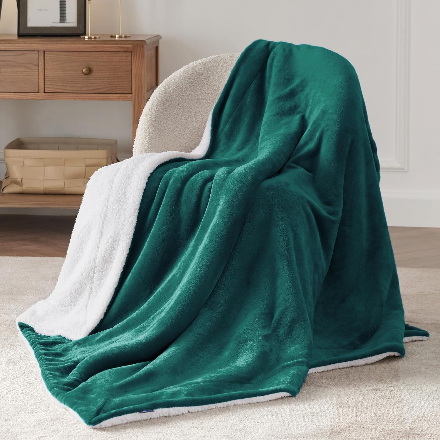 image:imageBedsure GentleSoft Sherpa Fleece Throw Blanket for Couch NonHeated Thick amp Warm Cozy Comfort Blanket for Winter Fall Soft Fuzzy Plush Throw Gifts for Women and Men Grey 50x60 Inches04 Forest Green