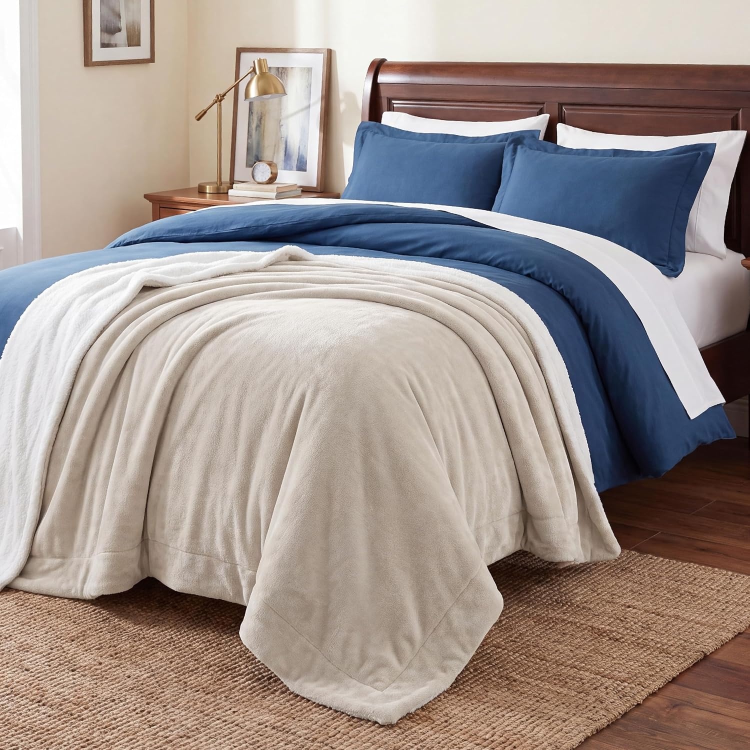 image:imageBedsure GentleSoft Sherpa Fleece Throw Blanket for Couch NonHeated Thick amp Warm Cozy Comfort Blanket for Winter Fall Soft Fuzzy Plush Throw Gifts for Women and Men Grey 50x60 Inches05 Beige