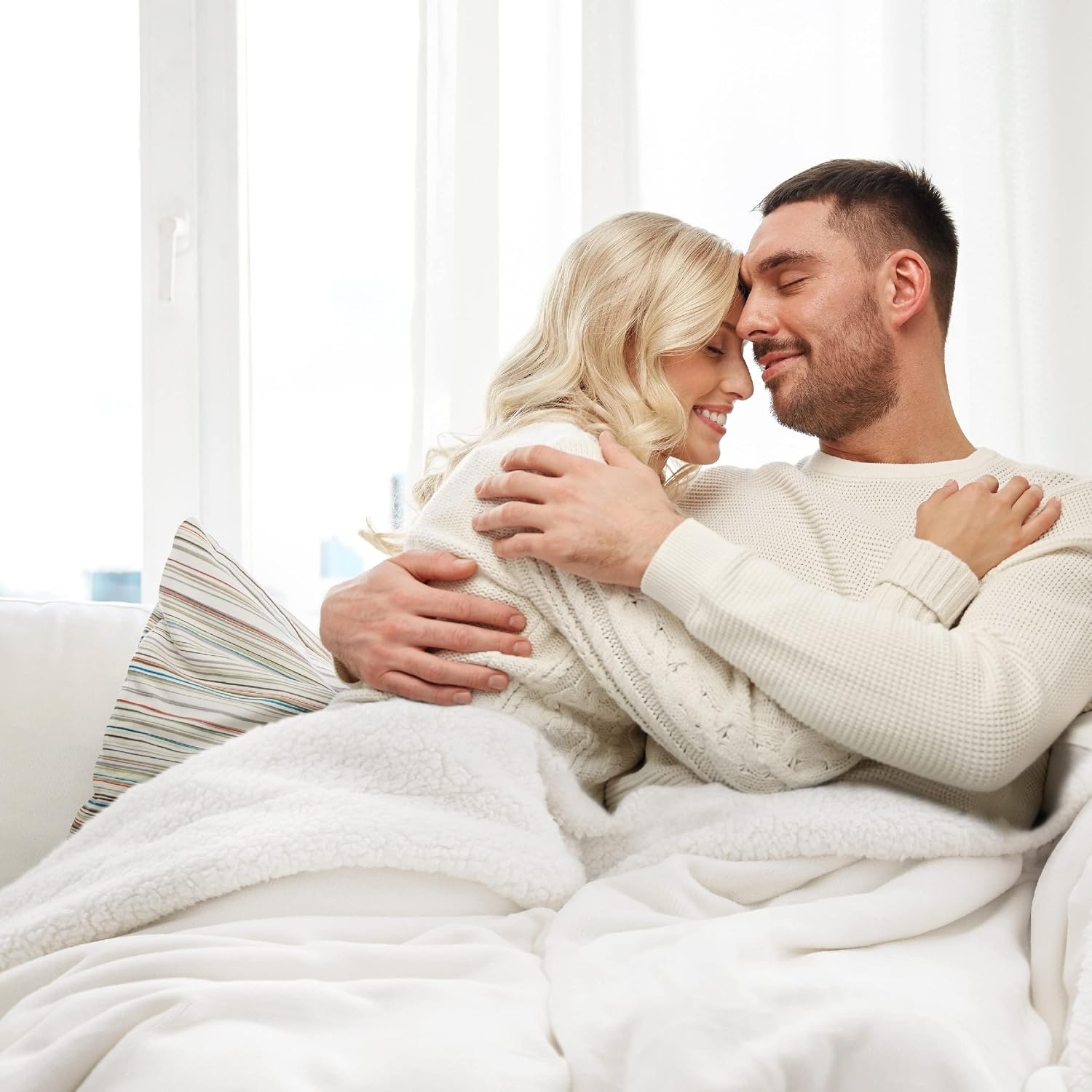 image:imageBedsure GentleSoft Sherpa Fleece Throw Blanket for Couch NonHeated Thick amp Warm Cozy Comfort Blanket for Winter Fall Soft Fuzzy Plush Throw Gifts for Women and Men Grey 50x60 Inches06 White