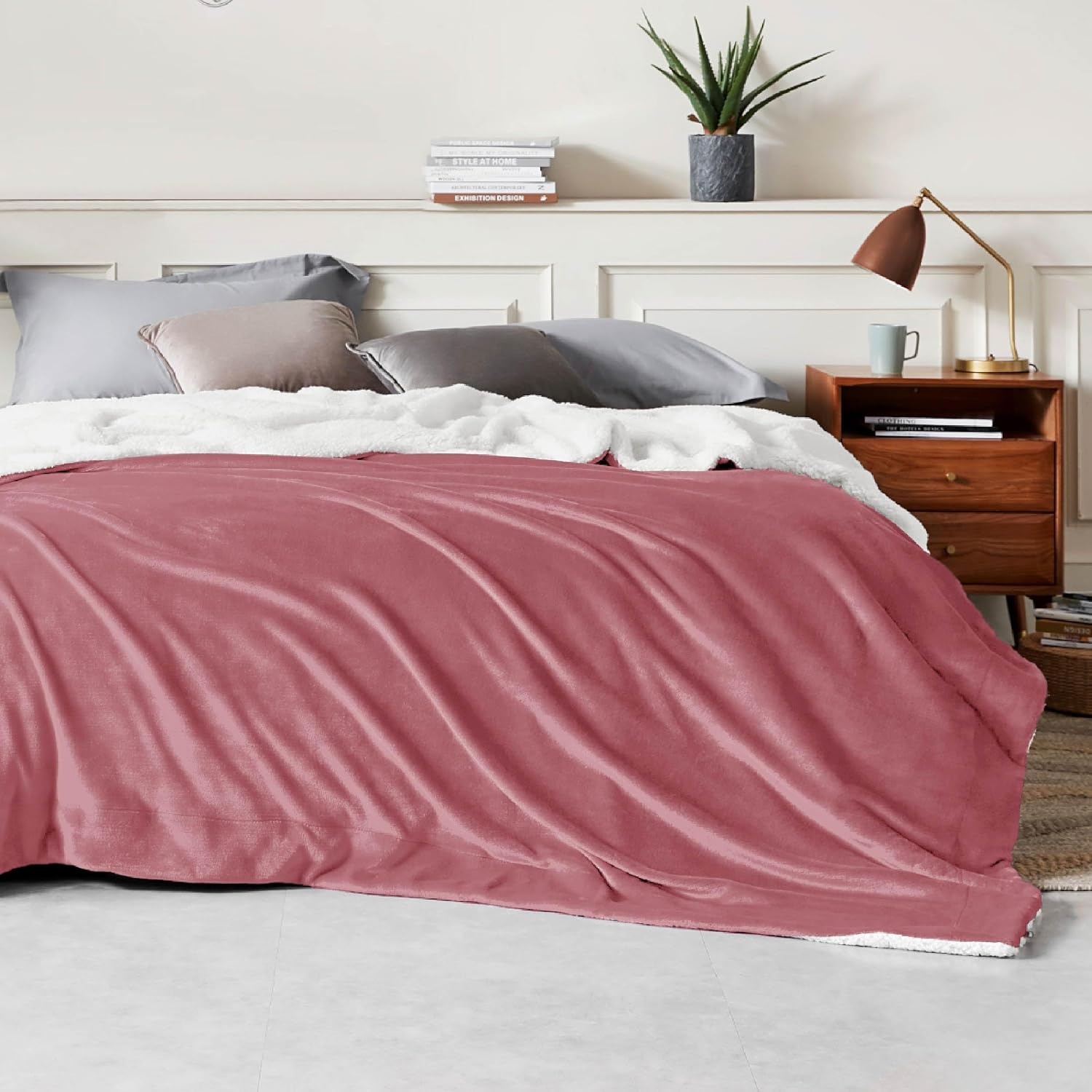 image:imageBedsure GentleSoft Sherpa Fleece Throw Blanket for Couch NonHeated Thick amp Warm Cozy Comfort Blanket for Winter Fall Soft Fuzzy Plush Throw Gifts for Women and Men Grey 50x60 Inches07 Dusty Rose