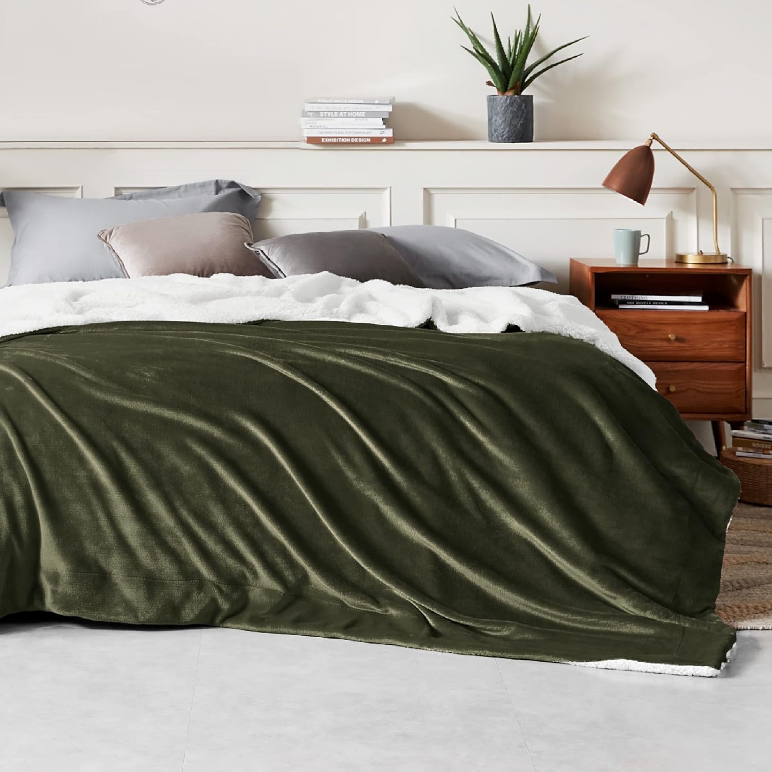 image:imageBedsure GentleSoft Sherpa Fleece Throw Blanket for Couch NonHeated Thick amp Warm Cozy Comfort Blanket for Winter Fall Soft Fuzzy Plush Throw Gifts for Women and Men Grey 50x60 Inches04 Olive Green