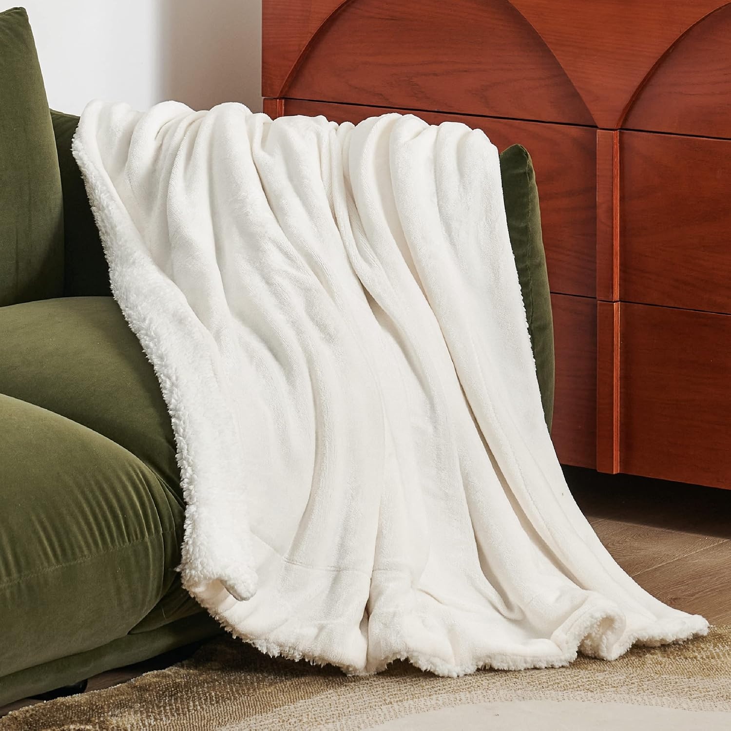 image:imageBedsure GentleSoft Sherpa Fleece Throw Blanket for Couch NonHeated Thick amp Warm Cozy Comfort Blanket for Winter Fall Soft Fuzzy Plush Throw Gifts for Women and Men Grey 50x60 Inches06 Cream