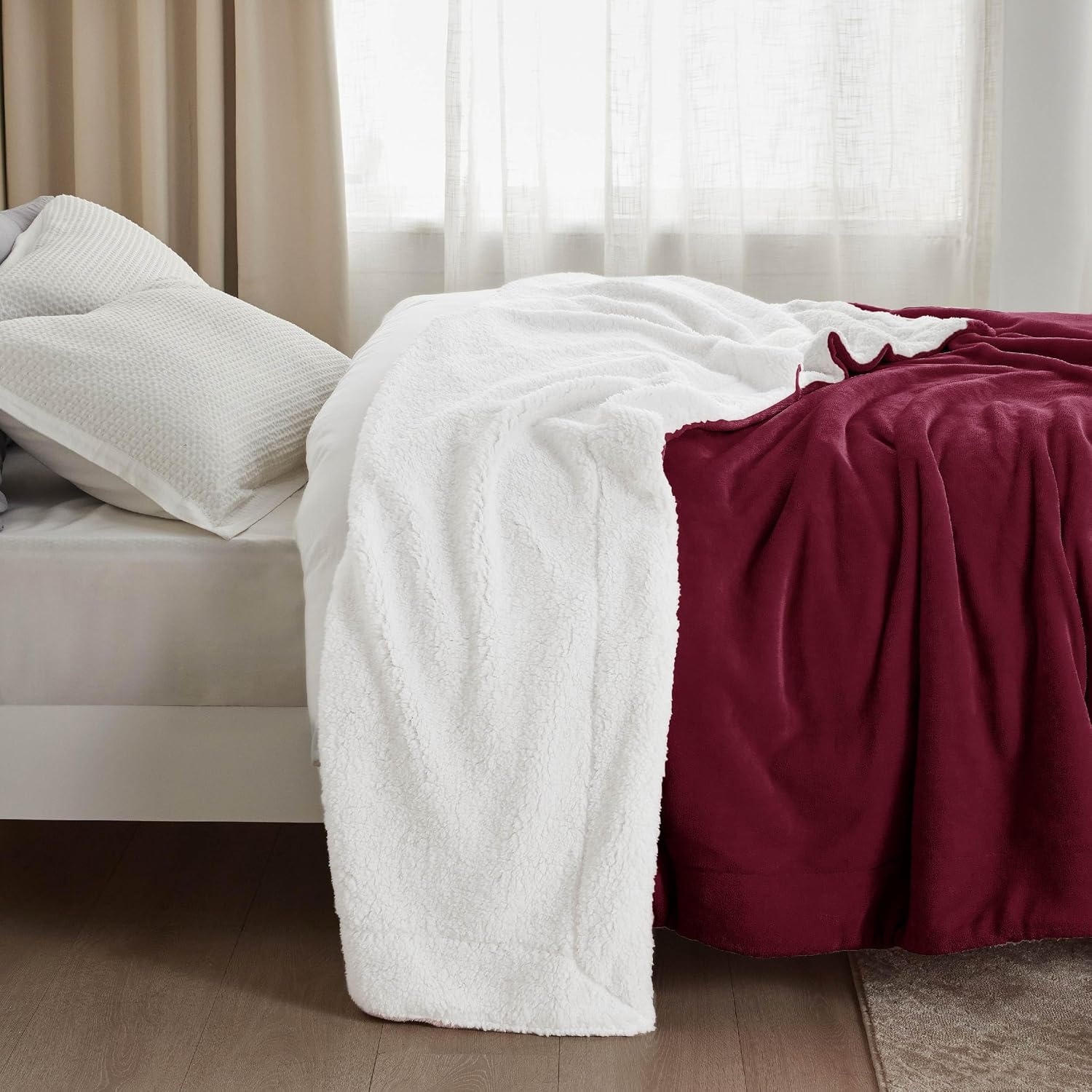 image:imageBedsure GentleSoft Sherpa Fleece Throw Blanket for Couch NonHeated Thick amp Warm Cozy Comfort Blanket for Winter Fall Soft Fuzzy Plush Throw Gifts for Women and Men Grey 50x60 Inches07 Burgundy
