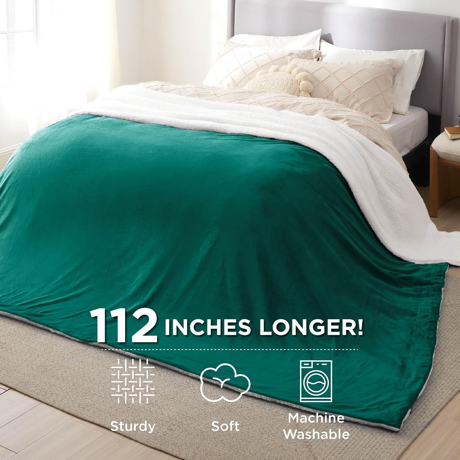 image:imageBedsure GentleSoft Sherpa Fleece Throw Blanket for Couch NonHeated Thick amp Warm Cozy Comfort Blanket for Winter Fall Soft Fuzzy Plush Throw Gifts for Women and Men Grey 50x60 Inches04 Forest Green