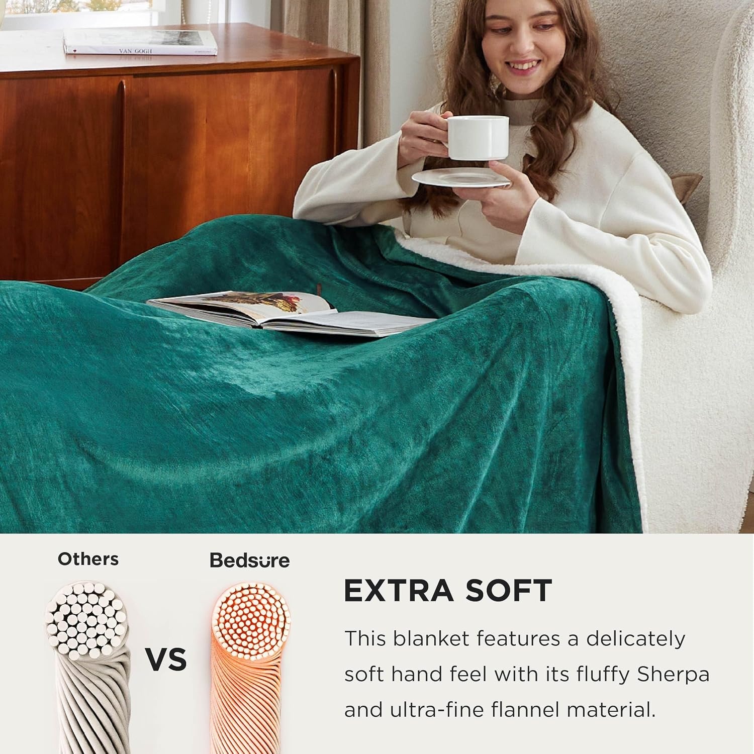 image:imageBedsure GentleSoft Sherpa Fleece Throw Blanket for Couch NonHeated Thick amp Warm Cozy Comfort Blanket for Winter Fall Soft Fuzzy Plush Throw Gifts for Women and Men Grey 50x60 Inches04 Forest Green