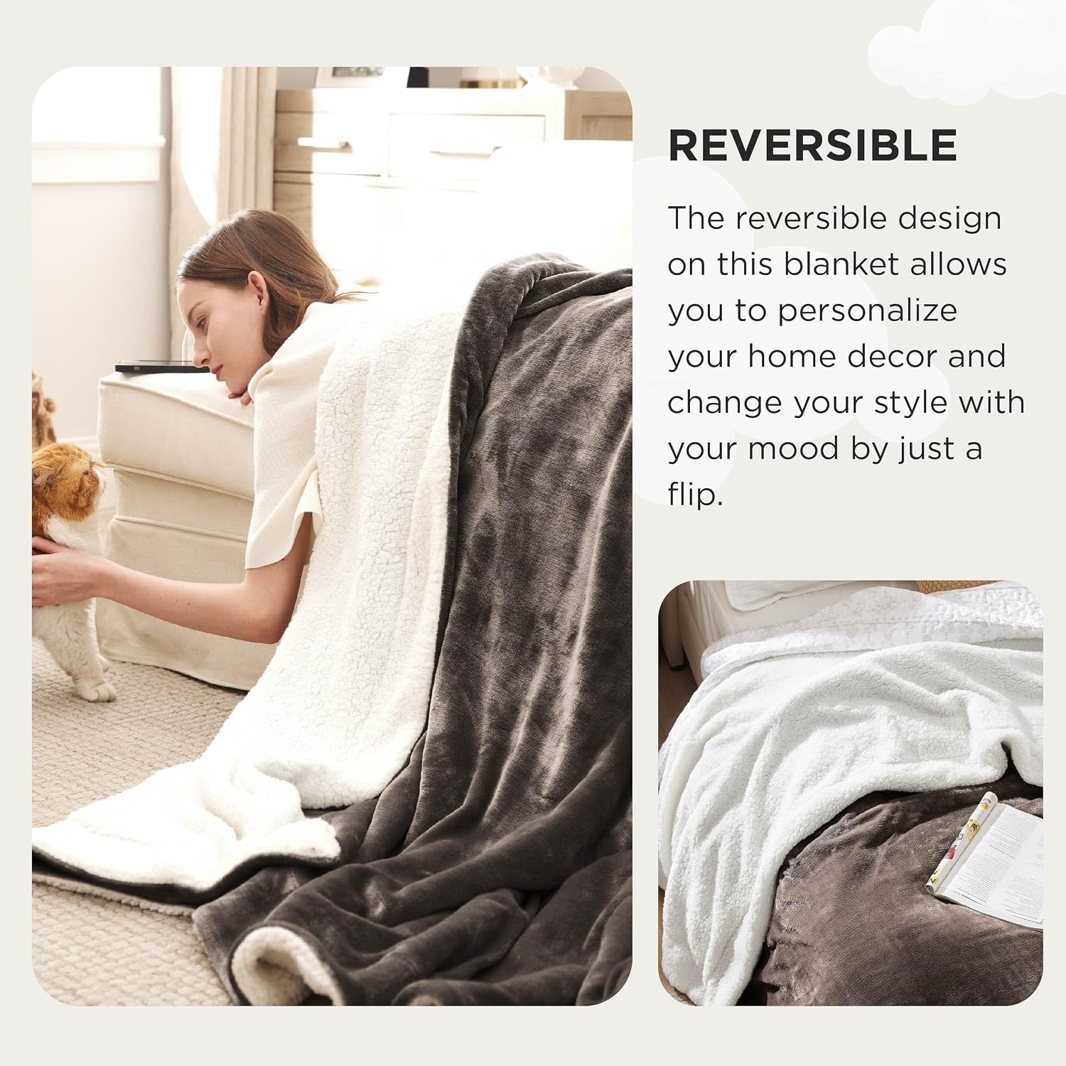 image:imageBedsure GentleSoft Sherpa Fleece Throw Blanket for Couch NonHeated Thick amp Warm Cozy Comfort Blanket for Winter Fall Soft Fuzzy Plush Throw Gifts for Women and Men Grey 50x60 Inches05 Brown