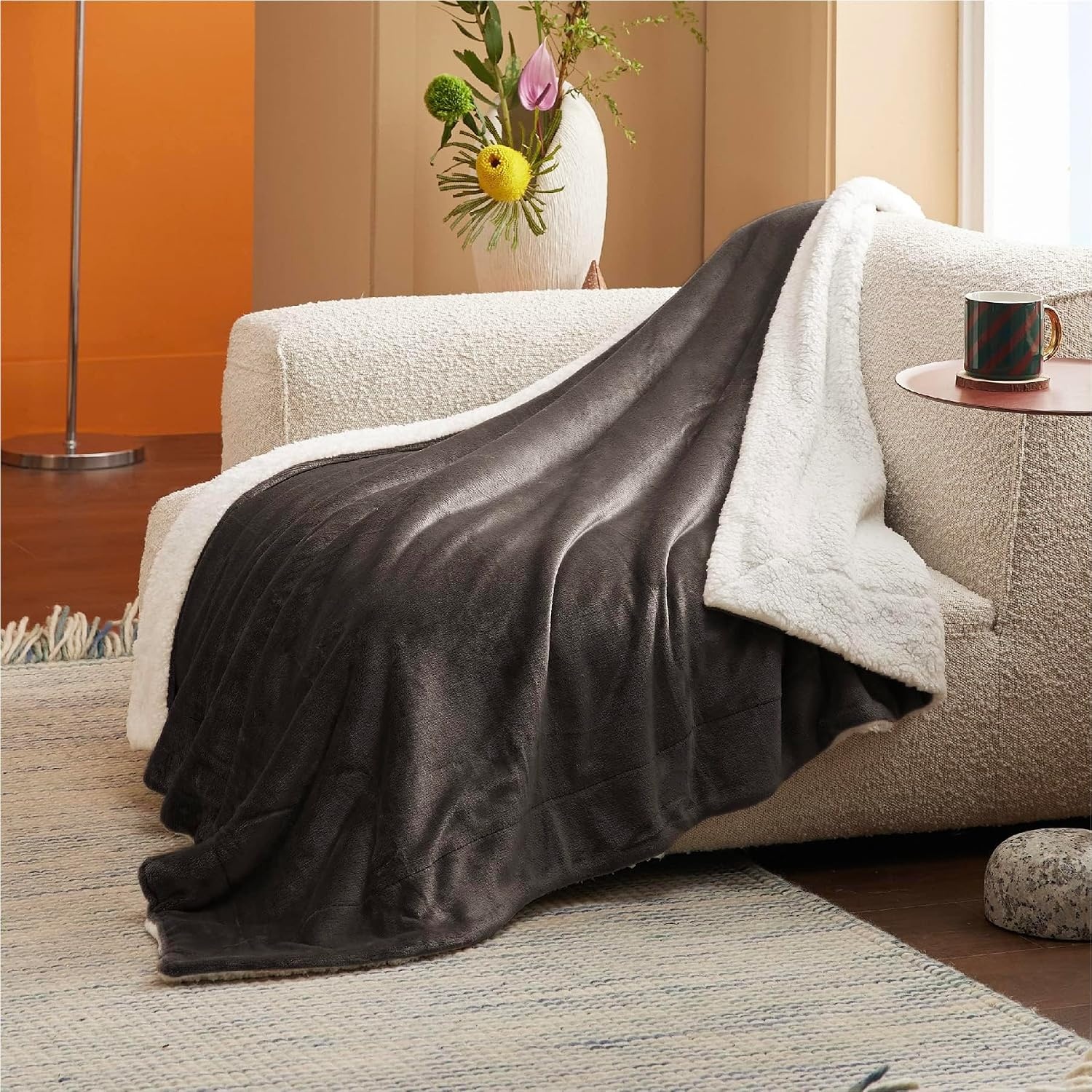 image:imageBedsure GentleSoft Sherpa Fleece Throw Blanket for Couch NonHeated Thick amp Warm Cozy Comfort Blanket for Winter Fall Soft Fuzzy Plush Throw Gifts for Women and Men Grey 50x60 Inches05 Brown