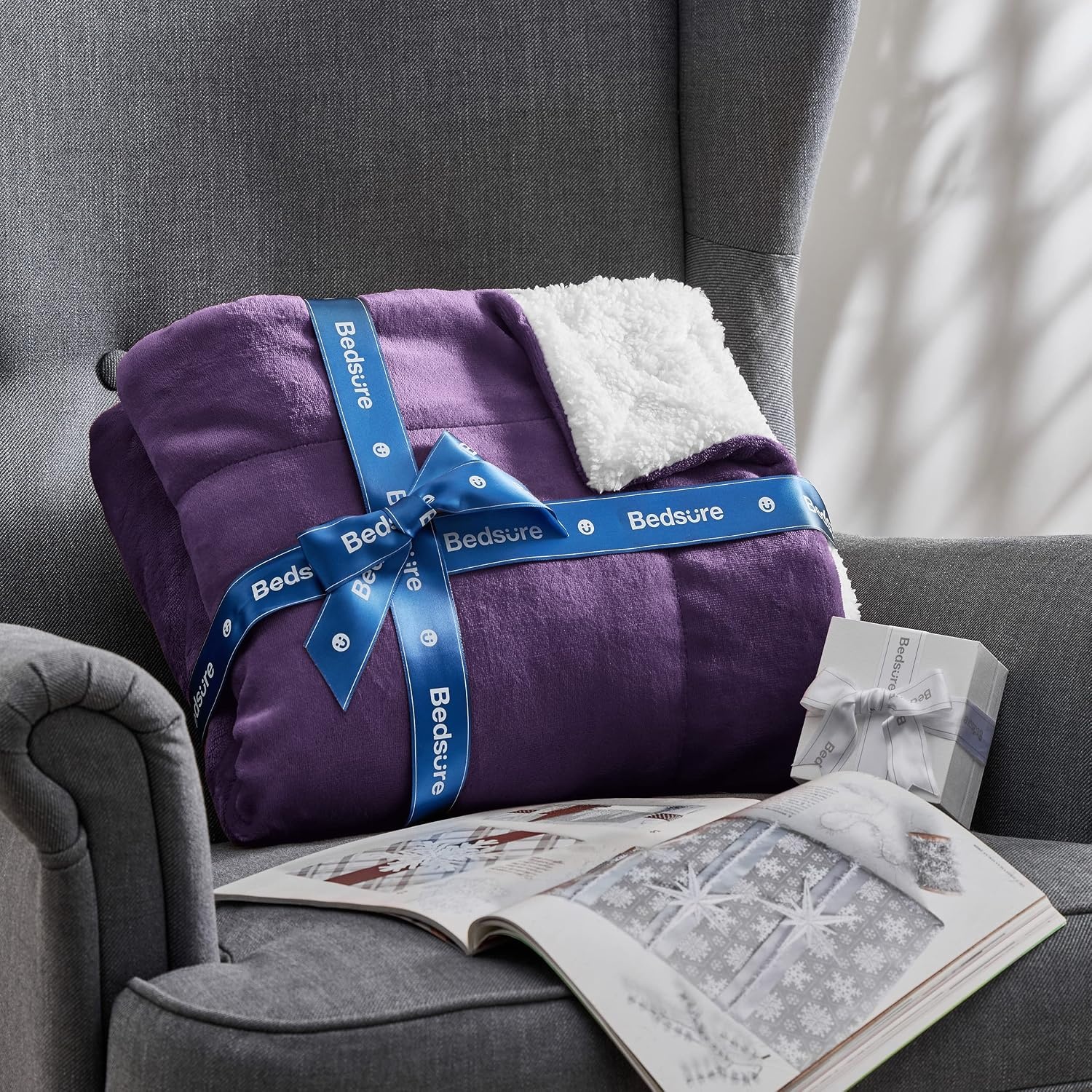 image:imageBedsure GentleSoft Sherpa Fleece Throw Blanket for Couch NonHeated Thick amp Warm Cozy Comfort Blanket for Winter Fall Soft Fuzzy Plush Throw Gifts for Women and Men Grey 50x60 Inches08 Purple