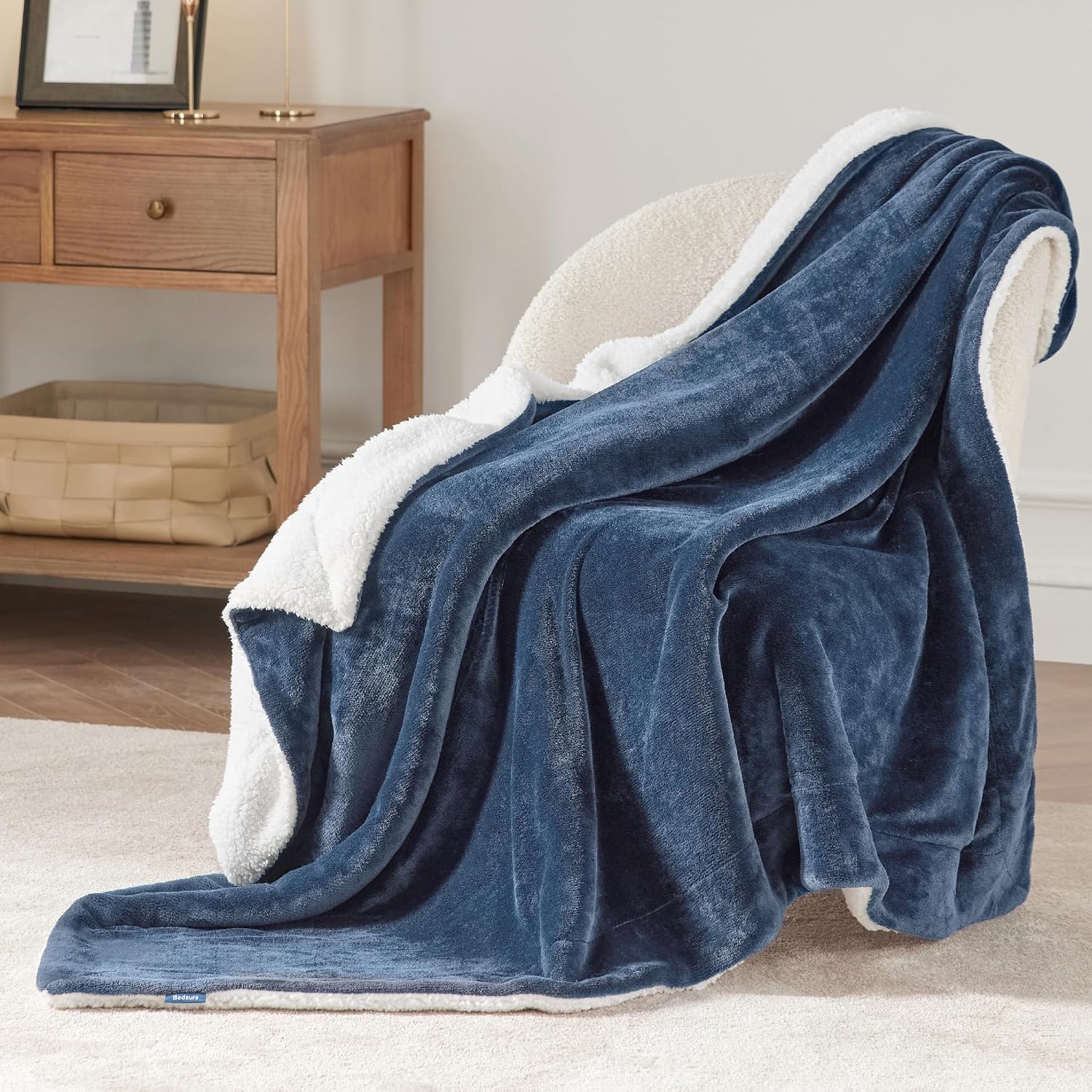 image:imageBedsure GentleSoft Sherpa Fleece Throw Blanket for Couch NonHeated Thick amp Warm Cozy Comfort Blanket for Winter Fall Soft Fuzzy Plush Throw Gifts for Women and Men Grey 50x60 Inches03 Slate Blue