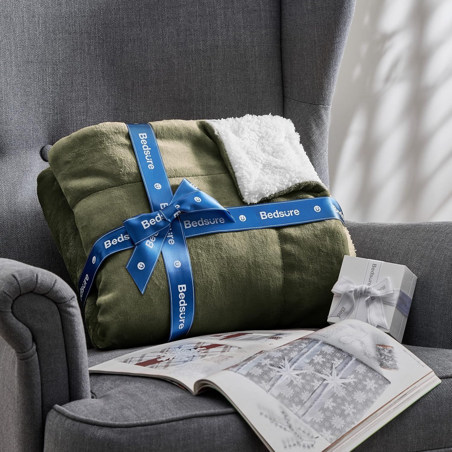 image:imageBedsure GentleSoft Sherpa Fleece Throw Blanket for Couch NonHeated Thick amp Warm Cozy Comfort Blanket for Winter Fall Soft Fuzzy Plush Throw Gifts for Women and Men Grey 50x60 Inches04 Olive Green