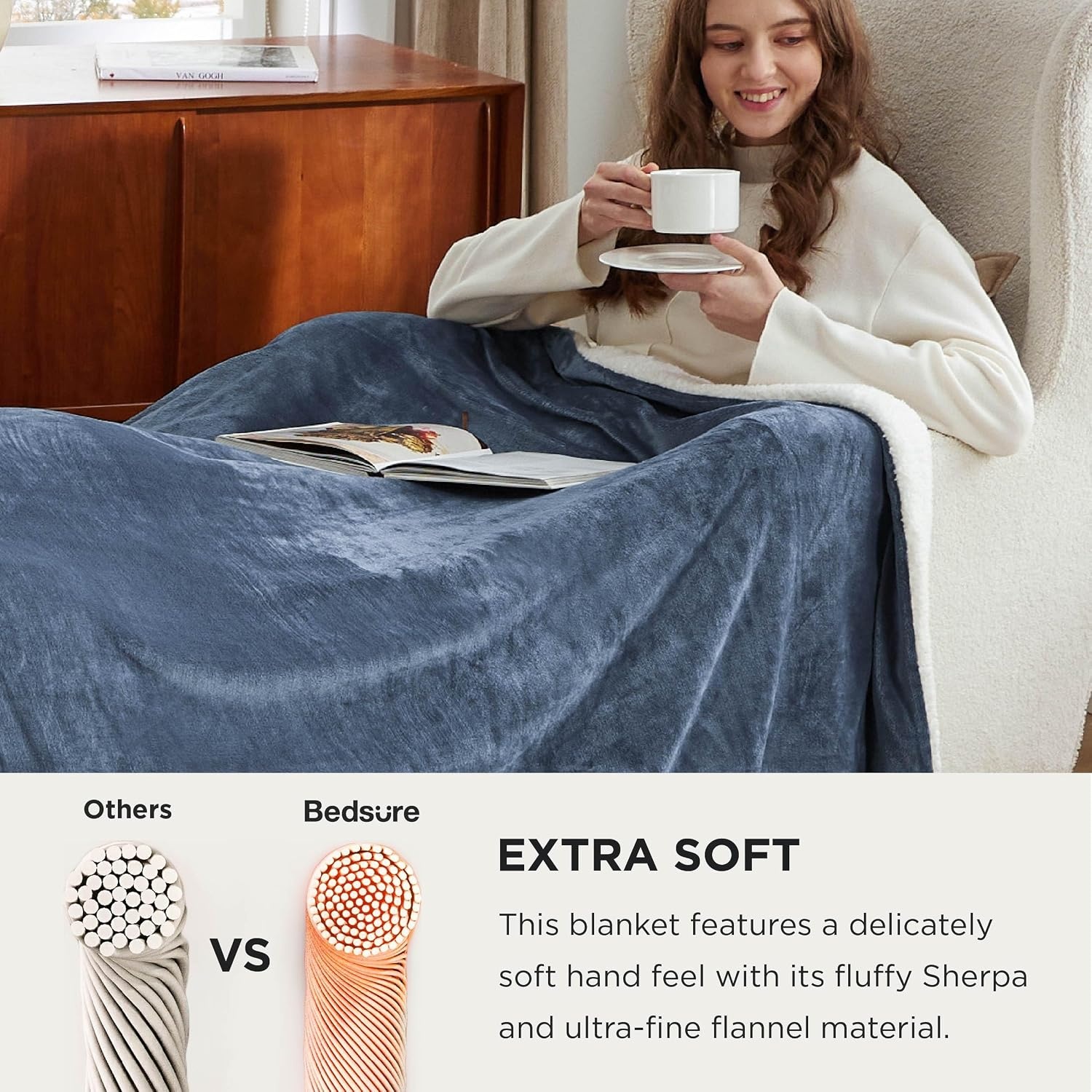image:imageBedsure GentleSoft Sherpa Fleece Throw Blanket for Couch NonHeated Thick amp Warm Cozy Comfort Blanket for Winter Fall Soft Fuzzy Plush Throw Gifts for Women and Men Grey 50x60 Inches03 Slate Blue