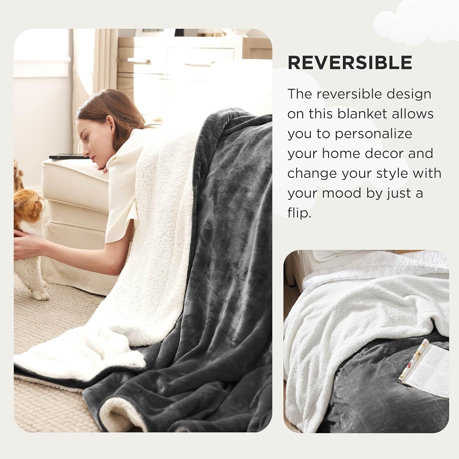 image:imageBedsure GentleSoft Sherpa Fleece Throw Blanket for Couch NonHeated Thick amp Warm Cozy Comfort Blanket for Winter Fall Soft Fuzzy Plush Throw Gifts for Women and Men Grey 50x60 Inches02 Charcoal